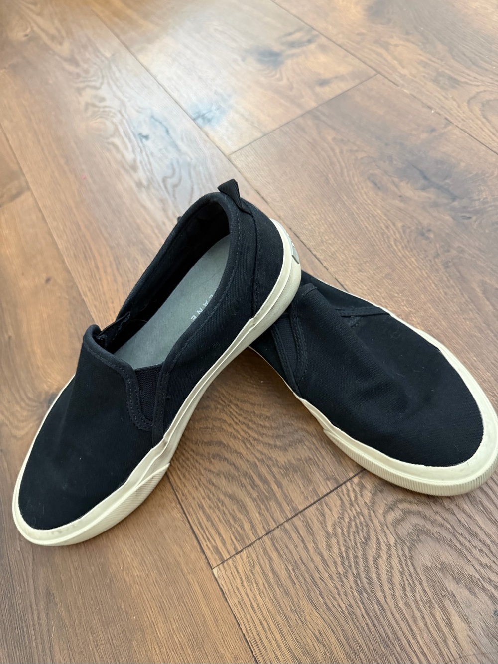 Everlane Black Slip-On Canvas Sneakers with Cream Sole